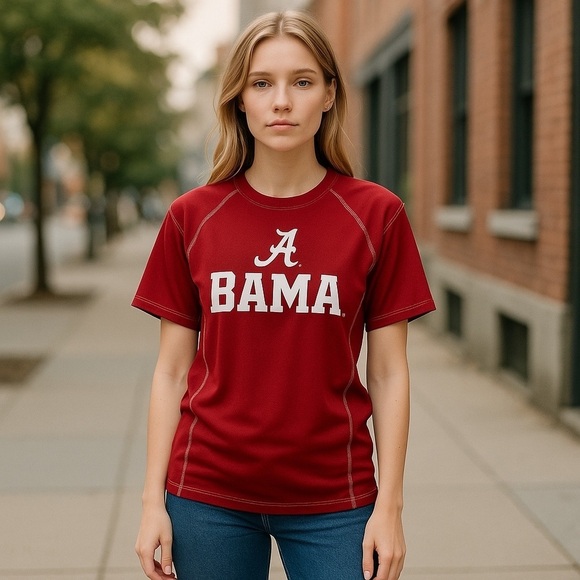 University of Alabama Red & White e5 100% Polyester T-Shirt Size Small - Picture 2 of 9